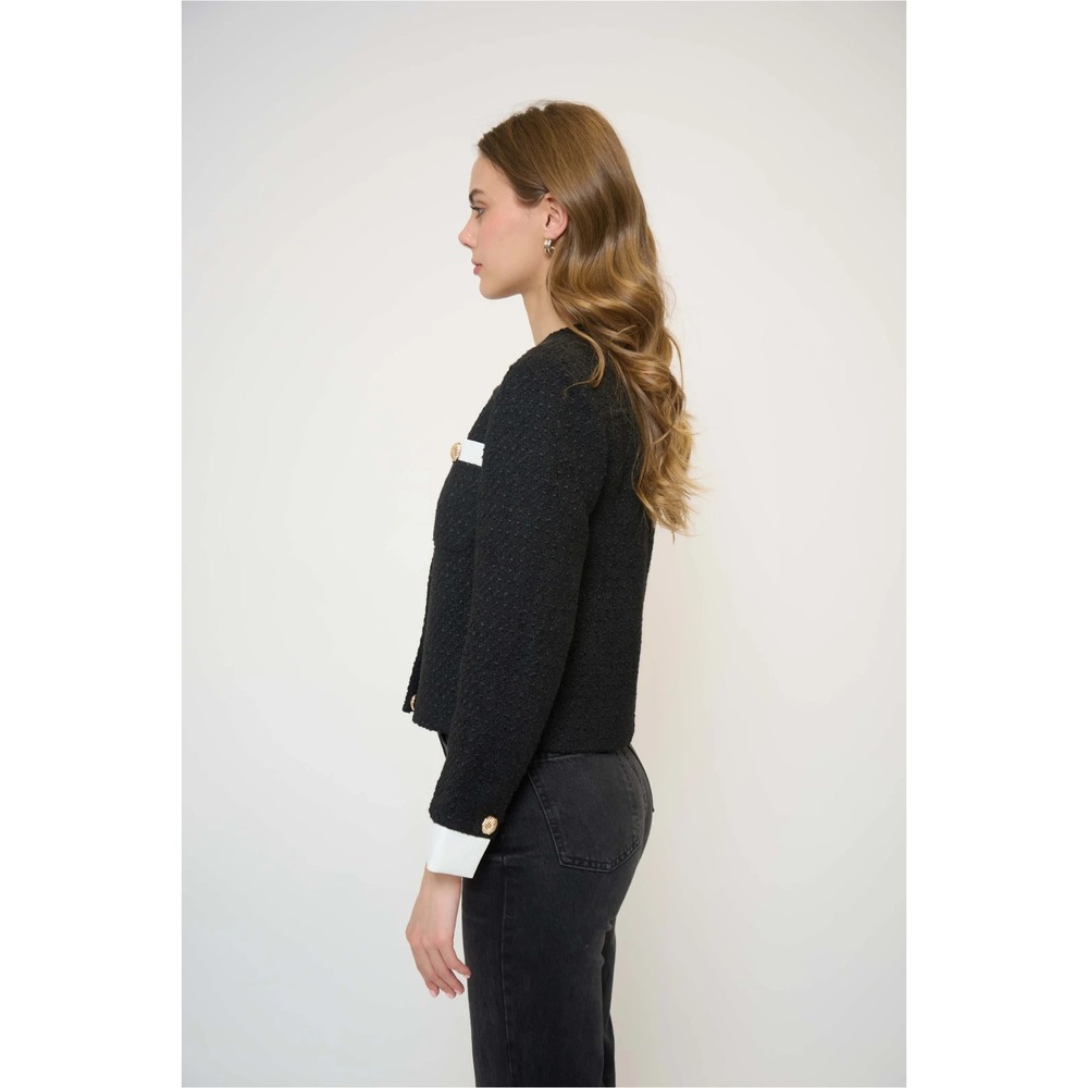 NWT Central Park West Coco Tweed Jacket L Black Cropped Gold Buttons Blazer $285 - Picture 6 of 9